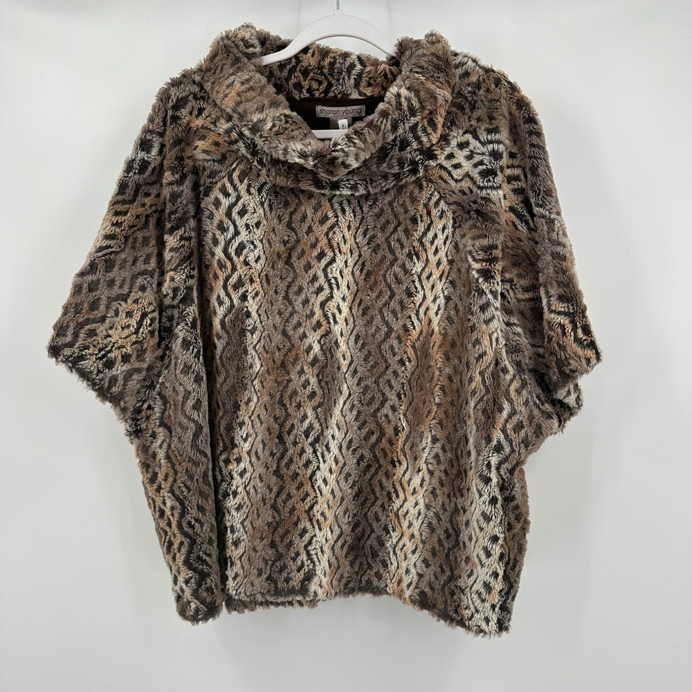 Womens Boho Glam Faux Fur Vest Size XL Eclectic Animal Print Oversized Statement